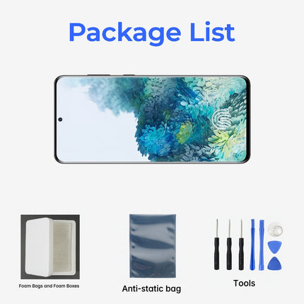 Écran AMOLED Complet Samsung Galaxy S20+ G985F 6.7" - Kit Assemblé avec Cadre et Couvercle - Noir/Gris/Blanc/Bleu Clair/Bleu Foncé - Garantie 6 Mois