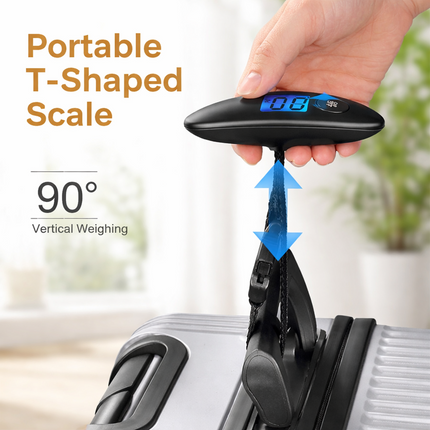 Balance de Voyage Portative 40kg – Pèse-bagage Numérique Haute Précision (Précision 10g) – Écran LCD Rétroéclairé Bleu – Sangle de pesée – Design Compact (60g) – Certifiée CE – Modèle DZC-09