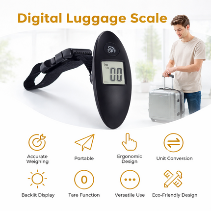 Balance de Voyage Portative 40kg – Pèse-bagage Numérique Haute Précision (Précision 10g) – Écran LCD Rétroéclairé Bleu – Sangle de pesée – Design Compact (60g) – Certifiée CE – Modèle DZC-09