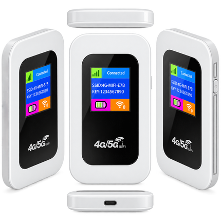 Appareil WiFi Hotspot Mobile 4G/5G – Connectivité 4G LTE CAT4 – Internet 300 Mbps – Routeur WiFi Portable avec Carte SIM – Batterie 2100 mAh – Plus de 10 Heures d’Autonomie – Connexion jusqu’à 10 Appareils – USB‑C Plug and Play – Extérieur, Voyage, Maison