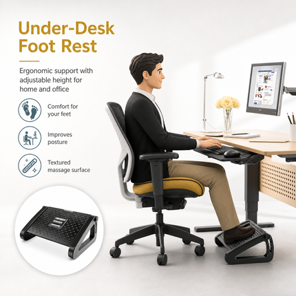 Appui-Pied Ergonomique Réglable pour Bureau – Repose-Pieds Portable Confortable – Hauteur Ajustable – Soulagement des Tensions – Idéal pour Télétravail, Bureau, Étude – Design Minimaliste Moderne – Plastique Durable