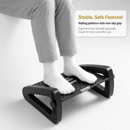 Appui-Pied Ergonomique Réglable pour Bureau – Repose-Pieds Portable Confortable – Hauteur Ajustable – Soulagement des Tensions – Idéal pour Télétravail, Bureau, Étude – Design Minimaliste Moderne – Plastique Durable