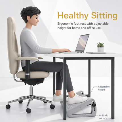 Appui-Pied Ergonomique Réglable pour Bureau – Repose-Pieds Portable Confortable – Hauteur Ajustable – Soulagement des Tensions – Idéal pour Télétravail, Bureau, Étude – Design Minimaliste Moderne – Plastique Durable