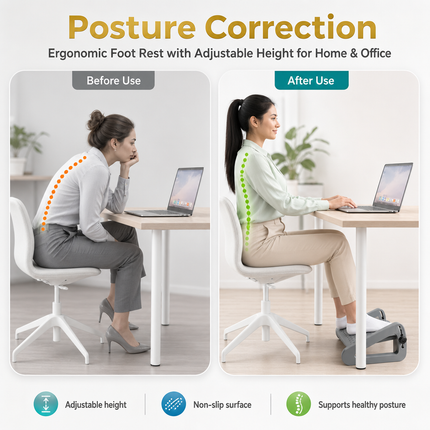 Appui-Pied Ergonomique Réglable pour Bureau – Repose-Pieds Portable Confortable – Hauteur Ajustable – Soulagement des Tensions – Idéal pour Télétravail, Bureau, Étude – Design Minimaliste Moderne – Plastique Durable