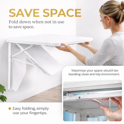 Bureau Mural Pliable Blanc pour Petits Espaces – Table Pliante à Fixation Murale avec Supports Renforcés – Étagère Flottante Multifonction pour Bureau à Domicile, Cuisine, Buanderie, Balcon, Camping-Car – Charge Maximale 36 kg