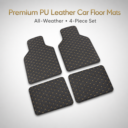 Tapis de Sol Automobile Universel – Lot 4 Pièces – Antidérapant, Imperméable, Tous Temps – Anti-Rayures, Anti-Boue – Doublure de Chargement – Cuir PU – Noir/Noir, Noir/Rouge, Noir/Doré