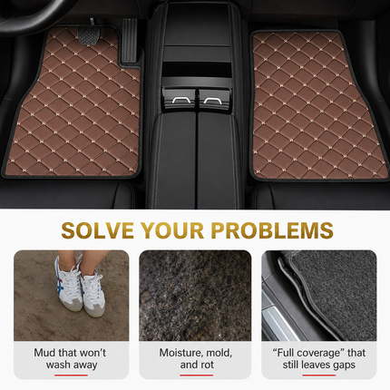 Tapis de Sol Automobile Universel – Lot 4 Pièces – Antidérapant, Imperméable, Tous Temps – Anti-Rayures, Anti-Boue – Doublure de Chargement – Cuir PU – Noir/Noir, Noir/Rouge, Noir/Doré
