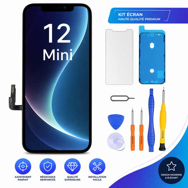 Écran de Remplacement pour iPhone 12 Mini – LCD Retina 5,4″ FHD – Affichage COF Tactile Digitizer – Lot Complet avec Outils de Réparation, Adhésif Étanche et Protecteur d’Écran – Compatible Modèles A2398/A2399/A2400 – LL TRADER 2025