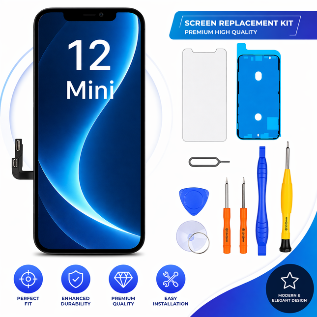 Écran de Remplacement pour iPhone 12 Mini – LCD Retina 5,4″ FHD – Affichage COF Tactile Digitizer – Lot Complet avec Outils de Réparation, Adhésif Étanche et Protecteur d’Écran – Compatible Modèles A2398/A2399/A2400 – LL TRADER 2025