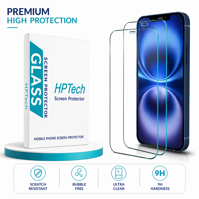 Lot de 2 Protecteurs d'Écran en Verre Trempé HPTech pour iPhone 12 Mini 5,4 pouces – Dureté 9H – Ultra-Mince 0,33 mm – Anti-Empreintes, Anti-Éclats, Anti-Rayures – Installation Facile Sans Bulles – Compatible avec Coques