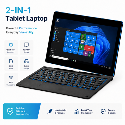 Tablette PC Windows 10 11,6″ – 2 Go DDR + 64 Go ROM – Processeur Intel Atom Z3735G Quad Core – Écran IPS 1366×768 Tactile 10 Points – 2 en 1 avec Clavier Docking – Batterie 9000 mAh – Modèle G12