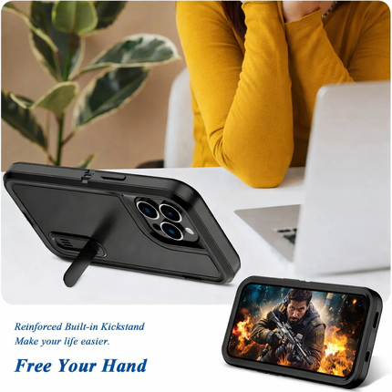 Coque Étui Anti-Choc Militaire à 3 Couches avec Support Kickstand | Pour iPhone 17 Pro Max, 16 15 14 13 12 11 Pro Max Plus etc | Protection Lourde PC + TPU
