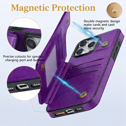 Étui Portefeuille Cuir PU Anti-RFID et Anti-Vol Magnétique | Pour iPhone 16 Pro Max 15 Plus 14 13 12 11 SE3 SE2 XR XS 8 7 | Poche Coque de Protection avec Porte-Cartes et Support