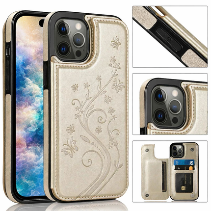 Étui Portefeuille iPhone avec Embrochure Papillon, Support Magnétique et Porte-Cartes | Pour iPhone 16 Pro Max 16e 15 14 13 12 11 SE2 X XR XS 8 7 Plus