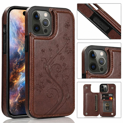 Étui Portefeuille iPhone avec Embrochure Papillon, Support Magnétique et Porte-Cartes | Pour iPhone 16 Pro Max 16e 15 14 13 12 11 SE2 X XR XS 8 7 Plus