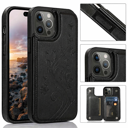 Étui Portefeuille iPhone avec Embrochure Papillon, Support Magnétique et Porte-Cartes | Pour iPhone 16 Pro Max 16e 15 14 13 12 11 SE2 X XR XS 8 7 Plus
