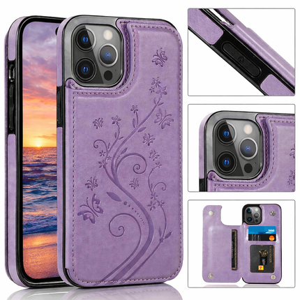 Étui Portefeuille iPhone avec Embrochure Papillon, Support Magnétique et Porte-Cartes | Pour iPhone 16 Pro Max 16e 15 14 13 12 11 SE2 X XR XS 8 7 Plus