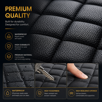 Tapis de Sol Automobile en Cuir PU – Lot 4 Pièces (2 Avant + 2 Arrière) – Universel Étanche – Antidérapant, Anti-Poussière, Ignifugé – Tous Temps – Accessoires Intérieurs Haut de Gamme – Noir avec Lignes (Bleu/Doré/Rouge/Noir)
