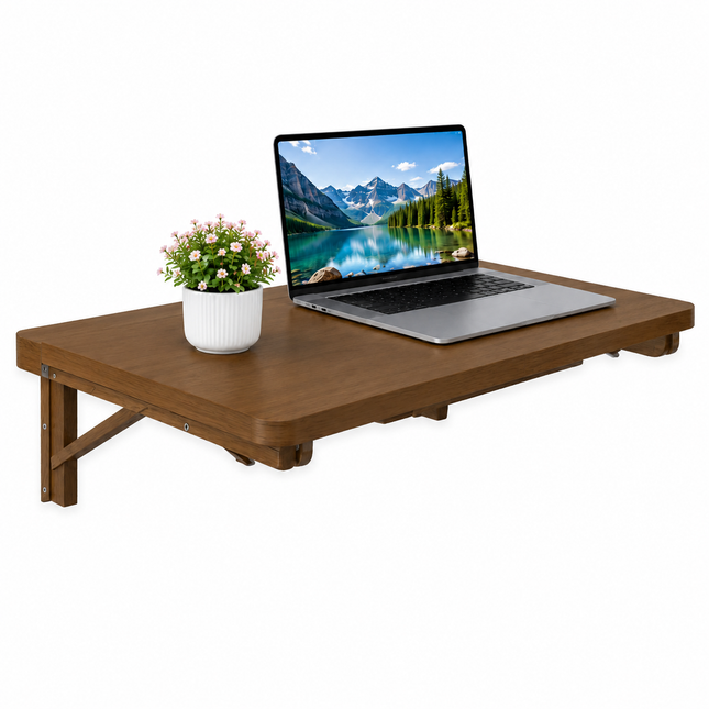 Table Pliante Murale en Bois de Noyer – 61×41 cm ou 81×61 cm – Design Minimaliste – Charge Maximale 136 kg – Bois de Pin Naturel Écologique – Mécanisme à Dégagement Simple – Pour Cuisine, Bureau, Buanderie, Bar, Salon