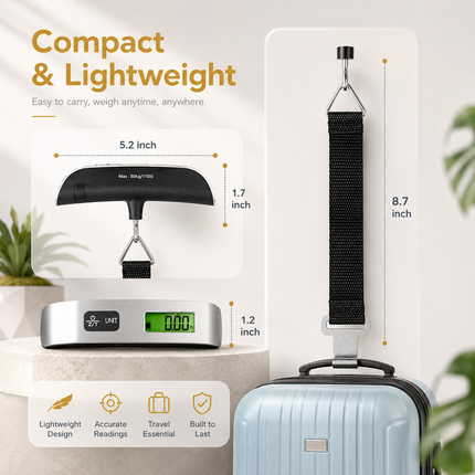 Balance de Voyage Portative 50 kg – Pèse-bagage Numérique avec Écran LCD Rétroéclairé Bleu – Précision 50 g – Conversion d’Unités (kg/lb/°C/°F) – Fonction Tare – Certifiée CE – Modèle DZC-T8