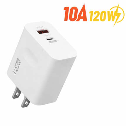Chargeur Mural Rapide 120W 2 en 1 – Double Port USB-A et USB-C PD – Bloc d’Alimentation Universel pour iPhone, Samsung, Xiaomi, Redmi – Prise US