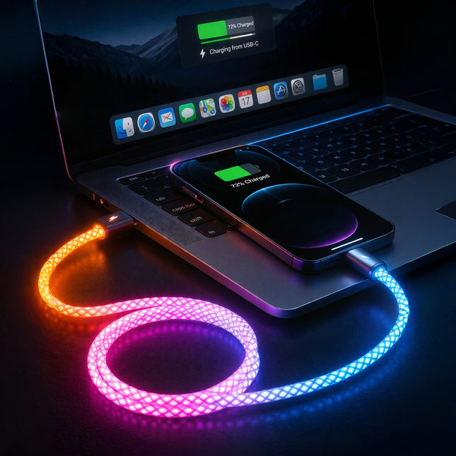 Câble de Charge et de Données USB-A vers Type-C / Micro / Lightning 66W – Charge Rapide avec Indicateur Lumineux LED – Compatible Samsung, Xiaomi, iPhone et Appareils Connectés