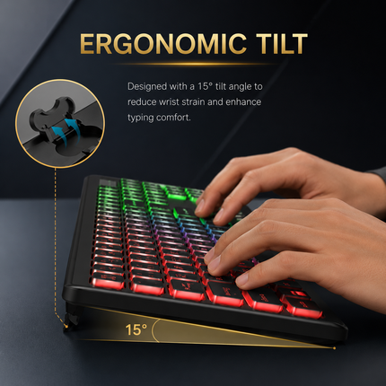 Combo Clavier et Souris Sans Fil RGB Rechargeable – Rétroéclairage Arc-en-Ciel – Touches Rétroéclairées – Ergonomique – 2,4 GHz – Batterie Intégrée – 108 Touches – DPI Réglable (1000/1500/2000) – Compatible Windows, Linux, Chrome, Mac
