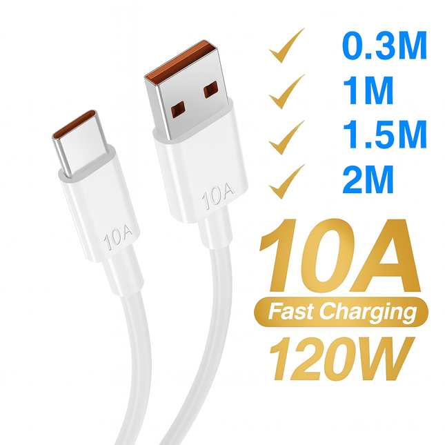 Câble de Charge Rapide USB-C 120W 10A - Cordon Universel pour Iphone - Samsung - Xiaomi - PC 0.3M à 2M