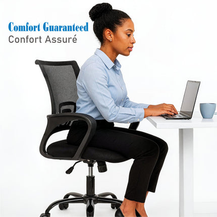 Fauteuil de Bureau Ergonomique BestOffice - Chaise de Bureau avec Support Lombaire, Dossier Mesh et Roulettes - Pour Mal de Dos - Certifiée BIFIMA - Réglable (Noir) Livraison Rapide