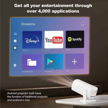 Mini Projecteur Portable Android 11 [2026] | WiFi 6 & Bluetooth 5.4 | Compatible 4K, Home Cinema, Extérieur | 720P Native, 150 ANSI, Léger (0.75kg)