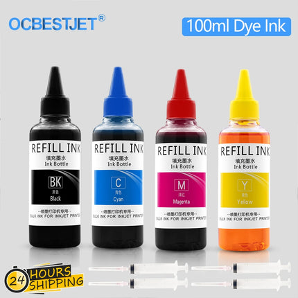 Kit de Recharge Encre Dye 100ML - Pour HP OfficeJet Pro 6950/6970/6960, 903-909XL (Noir, Cyan, Magenta, Jaune)