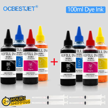 Kit de Recharge Encre Dye 100ML - Pour HP OfficeJet Pro 6950/6970/6960, 903-909XL (Noir, Cyan, Magenta, Jaune)