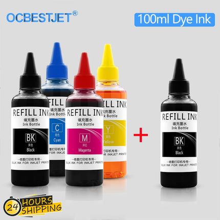 Kit de Recharge Encre Dye 100ML - Pour HP OfficeJet Pro 6950/6970/6960, 903-909XL (Noir, Cyan, Magenta, Jaune)
