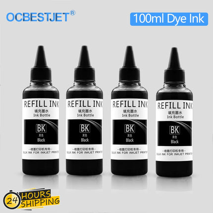 Kit de Recharge Encre Dye 100ML - Pour HP OfficeJet Pro 6950/6970/6960, 903-909XL (Noir, Cyan, Magenta, Jaune)