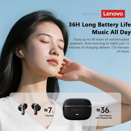 Lenovo Pro LE2 TWS – Écouteurs Bluetooth 6.0 Cuir, Réduction de Bruit ENC, 36h Autonomie, 38ms Latence pour Jeu