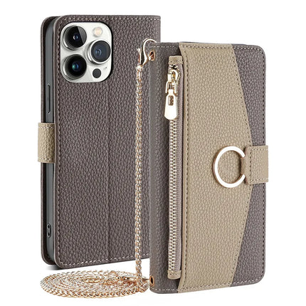 Pochette Bandoulière Zip Cuir PU avec Miroir | Pour iPhone 16 Pro Max 16E 15 Plus 14 13 12 11 X XR | Étui Portefeuille Flip et Dragonne Longue
