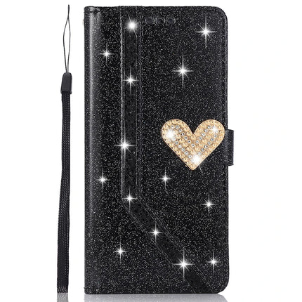 Coque Livret Cuir Étincelante Glitter avec Dragonne | Pour iPhone 17 Pro Max Air 16E 15 Plus 14 13 12 MINI 11 Pro XR XS Max
