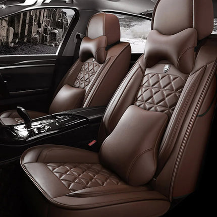 Housse de Siège de Voiture 5 Places Universelle – Pour la Plupart des Sièges de Voiture – Éponge et Cuir Artificiel – Rembourrage Mousse à Mémoire de Forme – Imperméable – Toutes Saisons – Rangement et Organisation – Protection Complète