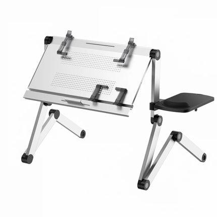 Bureau pour Ordinateur Portable Couché – Support Pliable et Réglable pour Tablette – Table de Lit Mobile – Étagère pour Clavier Intégrée – Aluminium Léger – Indépendant – Pour Lit, Canapé, Bureau