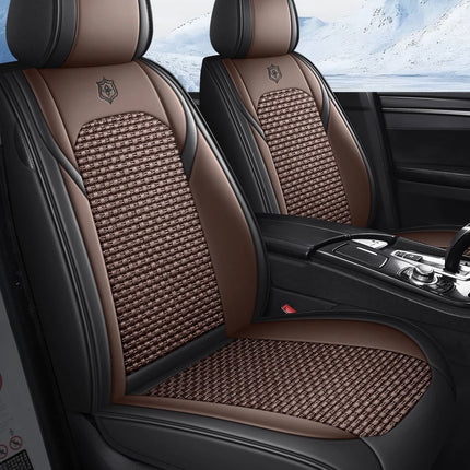 Housses de Siège de Voiture 5 Places Premium – Cuir PU – Tissu en Soie Glacée – Couverture Complète – Appui-Tête Fendu – Antidérapant – Durable – Ajustement Universel – 95% des Voitures