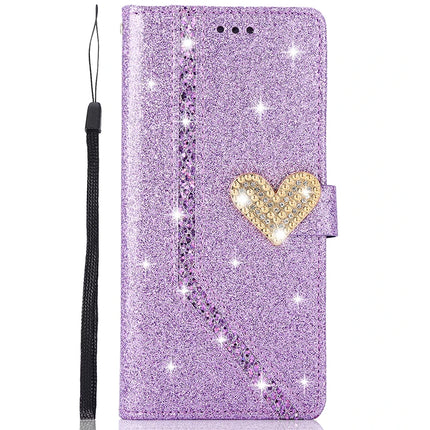 Coque Livret Cuir Étincelante Glitter avec Dragonne | Pour iPhone 17 Pro Max Air 16E 15 Plus 14 13 12 MINI 11 Pro XR XS Max