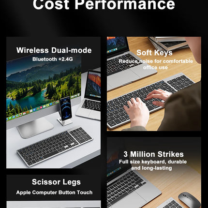 Clavier Sans Fil Bluetooth 5.0 & 2.4G – Mini Clavier Multimédia 102 Touches Ergonomique Compatible PC, Laptop, MacBook, iPad & Android