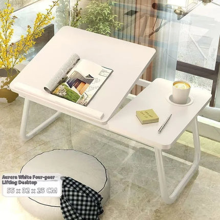 Table Ergonomique Pliable – Lit Intégré – Bureau Paresseux pour Ordinateur Portable – Hauteur Réglable – Polyvalent – Forme en L – Bois Massif – Poids 2,1 kg – Coloris Noir, Blanc, Bois – Moderne et Compact