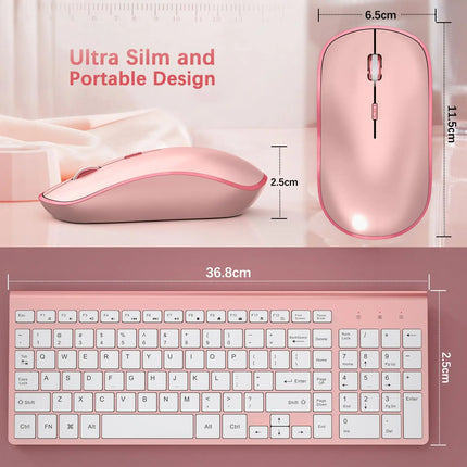 Clavier et Souris Sans Fil 2.4G – Ensemble Portable Full Size avec Pavé Numérique et Souris 2400 DPI – Design Ergonomique Rose pour PC, Ordinateur, Laptop et Gaming