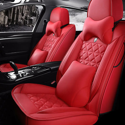 Housse de Siège de Voiture 5 Places Universelle – Pour la Plupart des Sièges de Voiture – Éponge et Cuir Artificiel – Rembourrage Mousse à Mémoire de Forme – Imperméable – Toutes Saisons – Rangement et Organisation – Protection Complète