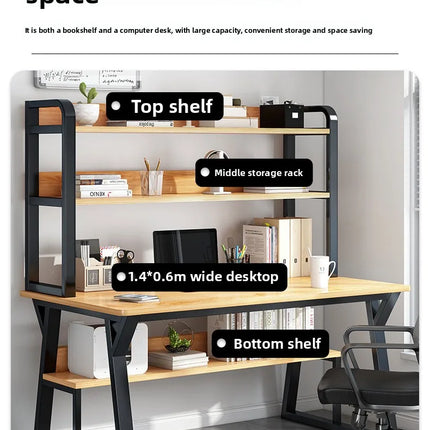 Bureau d’Ordinateur Multifonctionnel pour Chambre à Coucher – Simple et Élégant – Avec Bibliothèque Intégrée et Bureau d’Écriture – Style Modern Minimalism – Bois Durable – Poids 25 kg – Idéal pour Étude, Maison, Bureau