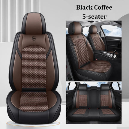 Housses de Siège de Voiture 5 Places Premium – Cuir PU – Tissu en Soie Glacée – Couverture Complète – Appui-Tête Fendu – Antidérapant – Durable – Ajustement Universel – 95% des Voitures