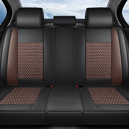 Housses de Siège de Voiture 5 Places Premium – Cuir PU – Tissu en Soie Glacée – Couverture Complète – Appui-Tête Fendu – Antidérapant – Durable – Ajustement Universel – 95% des Voitures