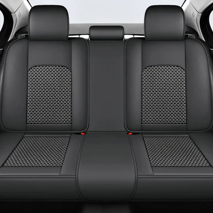 Housse de Siège de Voiture 5 Places – Nouveau Support Lombaire Fixe – Cuir Nappa Soie Glacée – Universel Quatre Saisons – Adapté à la Plupart des Voitures – Mousse PE Rembourrée
