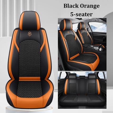 Housses de Siège de Voiture 5 Places Premium – Cuir PU – Tissu en Soie Glacée – Couverture Complète – Appui-Tête Fendu – Antidérapant – Durable – Ajustement Universel – 95% des Voitures